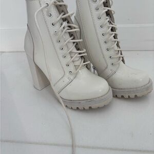 Jeffrey Campbell Cream Lace-Up Heeled Boots